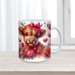 Brown Highland cow ceramic mug personalized with a name. Highland cow mug with red bow and flowers. Custom farmhouse cow coffee cup, 11 oz. 
